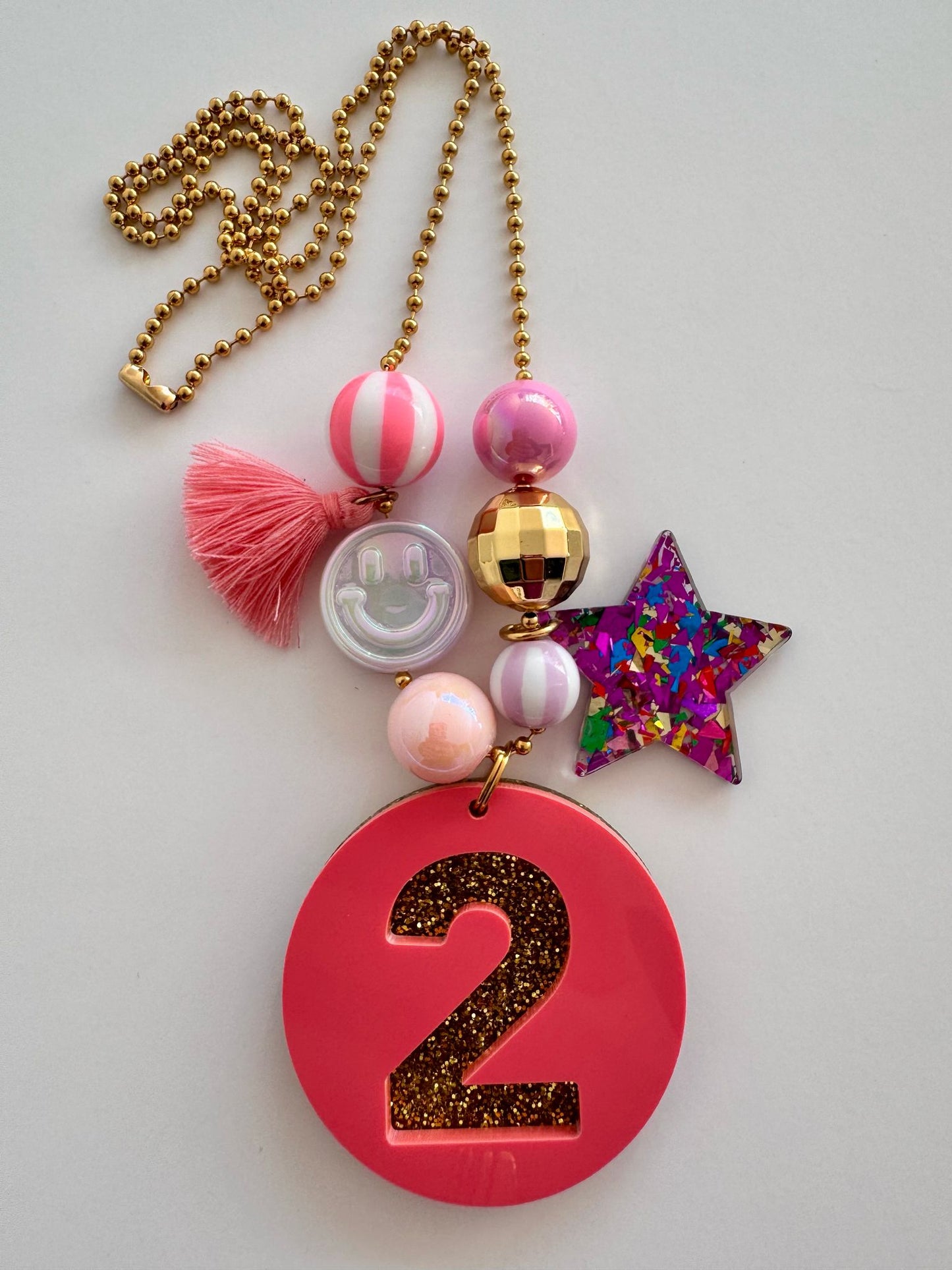 By melo - Verjaardagsketting roze glitter - 2 Jaar