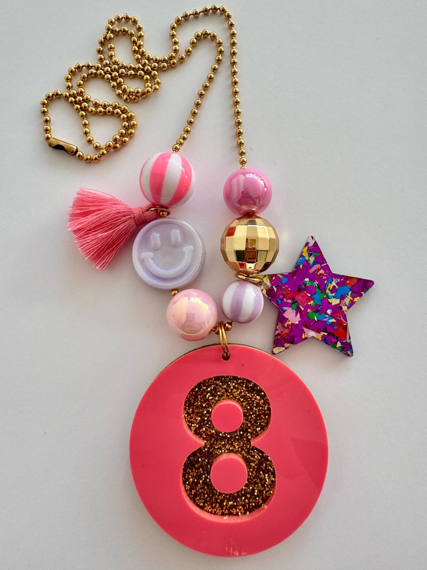 By melo - Verjaardagsketting roze glitter - 8 Jaar