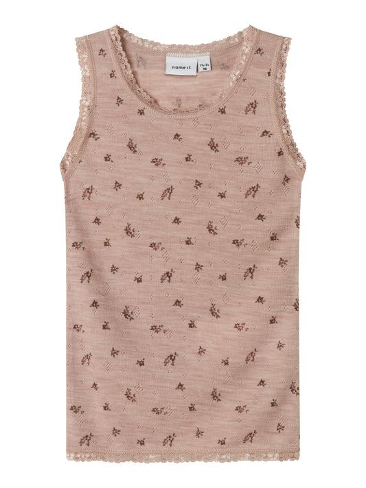Name it - 100% wol tank top - Shadow gray small flowers
