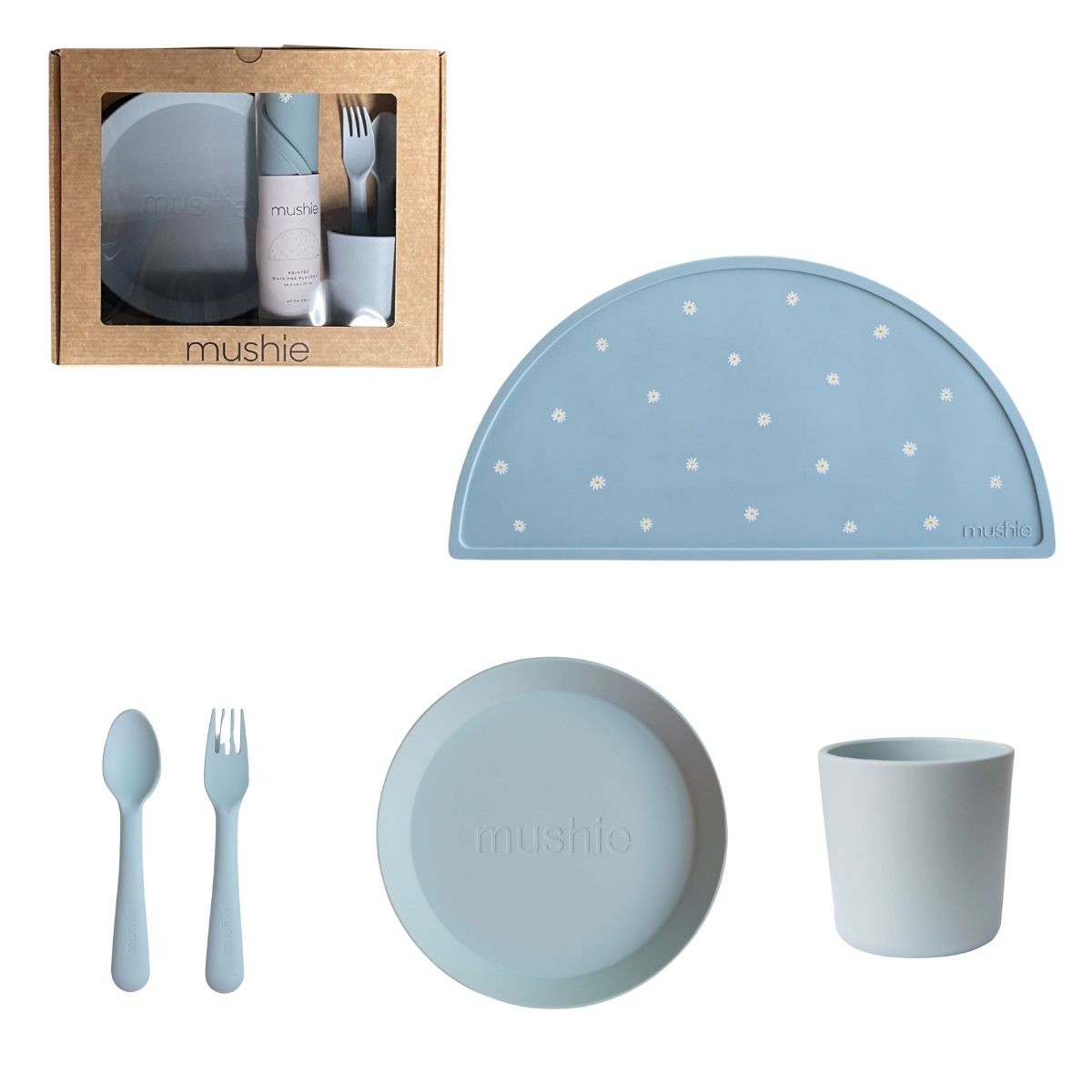 Mushie - Giftbox dinnerware round - powder blue