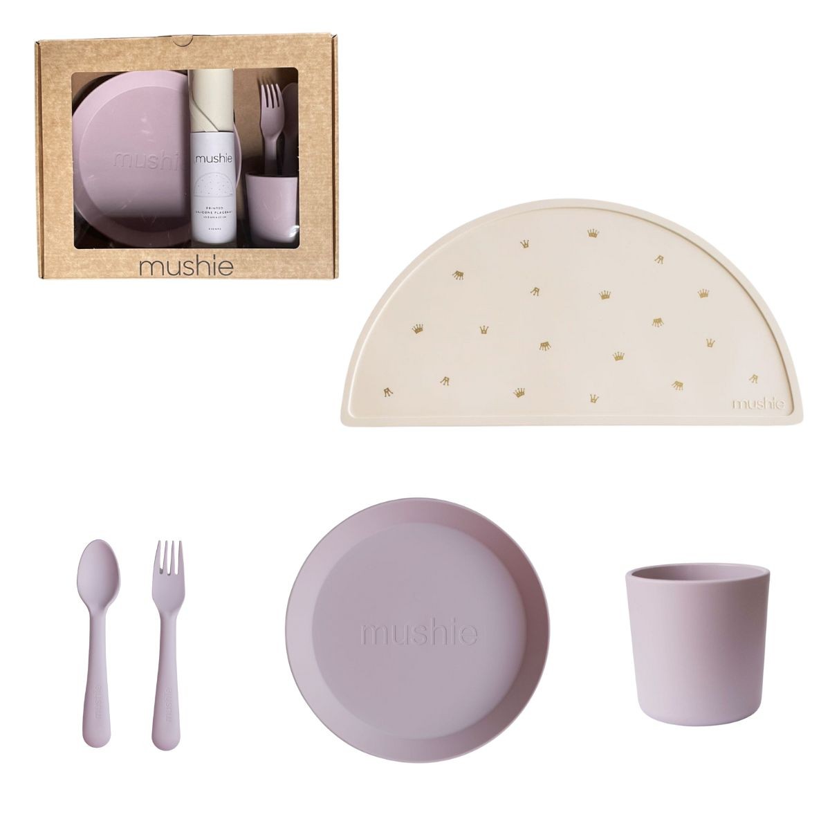 Mushie - Giftbox dinnerware round - Soft lilac