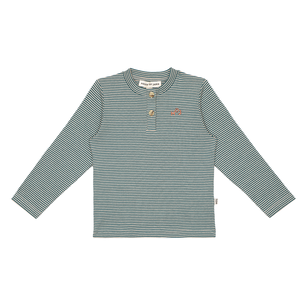 House of jamie - Rib Long Sleeve Tee - Teal Small Stripes