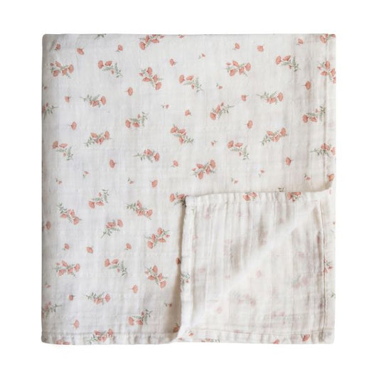 Mousseline Swaddle pink flowers- met naam