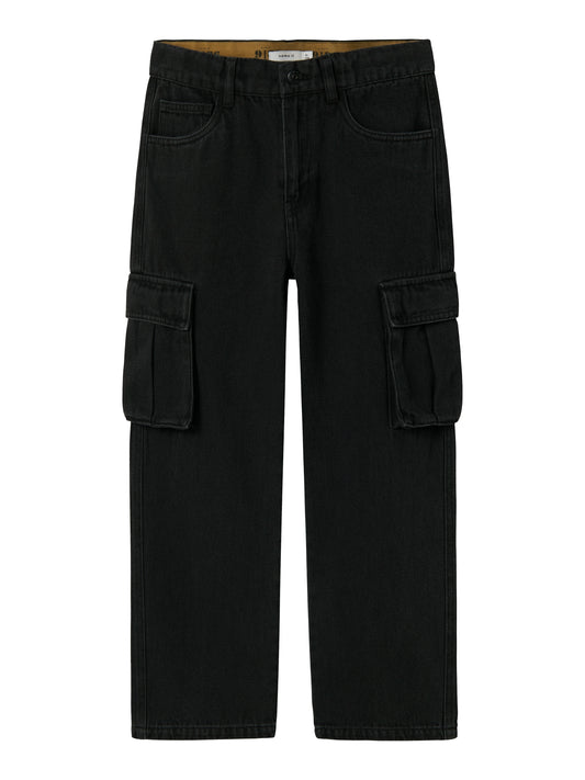 name it - Ryan straight cargo jeans - Black denim