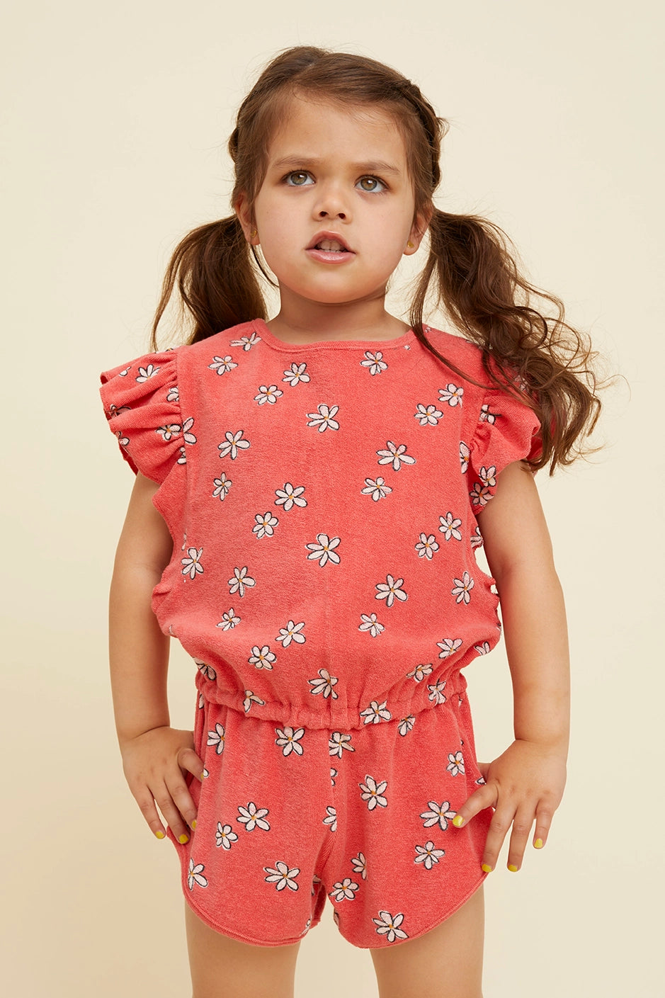 Sproet & Sprout - RUFFLE TERRY JUMPSUIT DAISIES PRINT