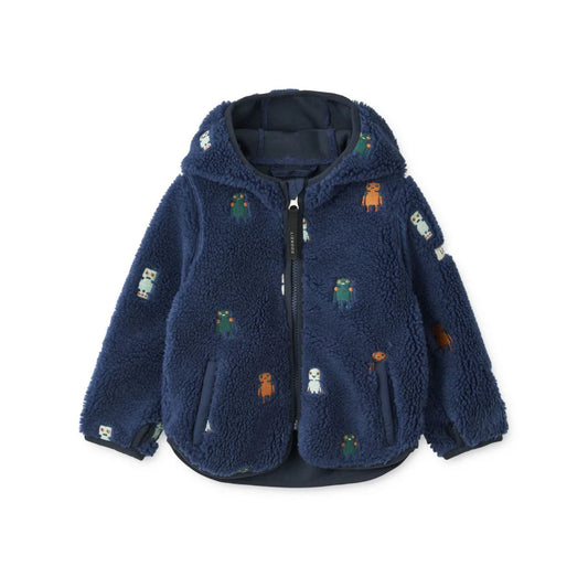 Liewood - Mara Pile Jacket - Robots / Indigo blue