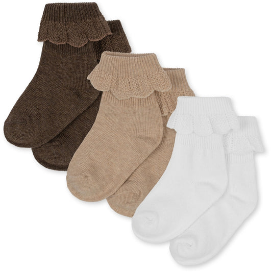 Konges Slojd - 3 pack frill socks - Lemon- sand - brown