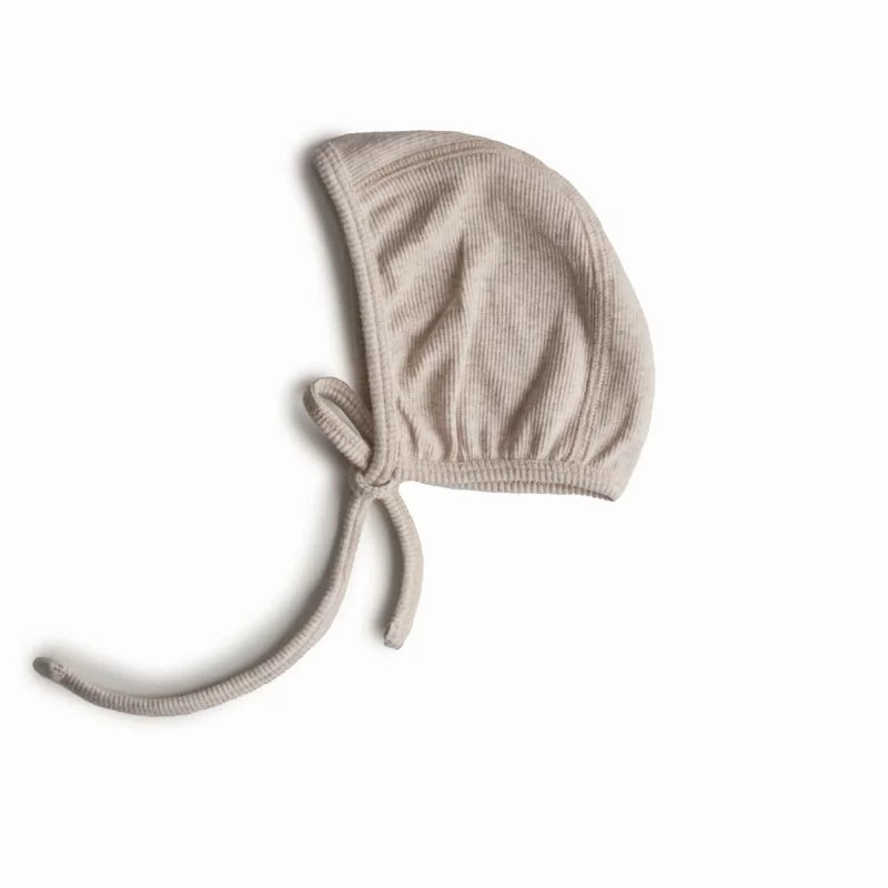 Mushie - Ribbed baby bonnet - Beige melange