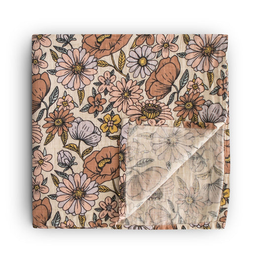 Mousseline Swaddle Retro flowers- met naam